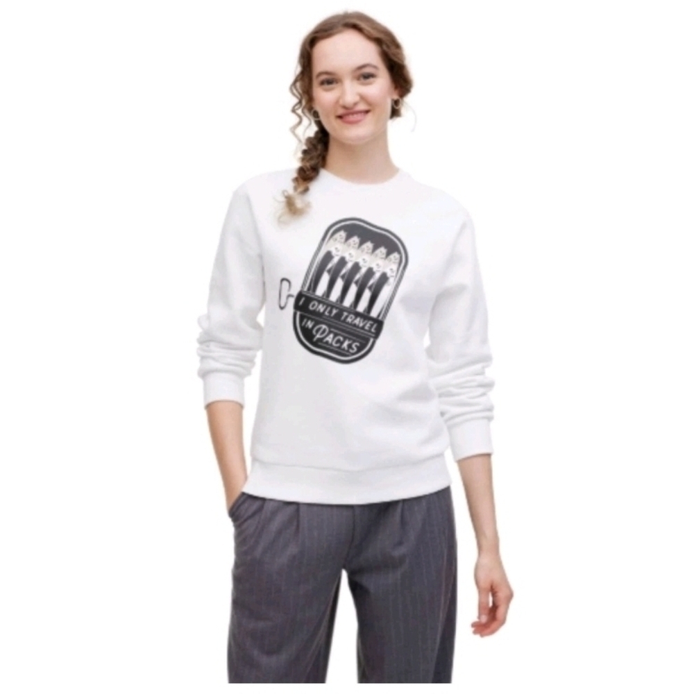 Cuddle Club "I Only Travel In Packs" Sardine Crewneck Sweatshirt White Adult
